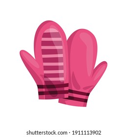 Winter gloves and knitted woolen mittens for children as handwear for winter or autumn season. Vector design symbols for web isolated on a white background