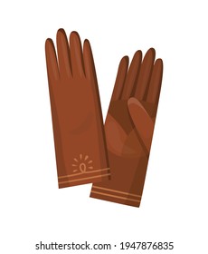 Winter gloves or leather mittens for women as hand wear in winter or autumn season. Vector design symbols for web isolated on a white background