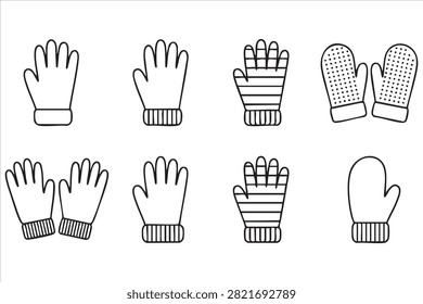 Winter gloves and mittens line icon set with knitted gloves striped gloves and cold weather accessories