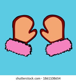 Winter gloves on blue background.