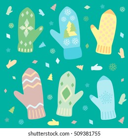winter gloves on a green background