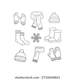 Guantes de invierno, bufanda, sombrero, calcetines, botas, Vectores de copo de nieve