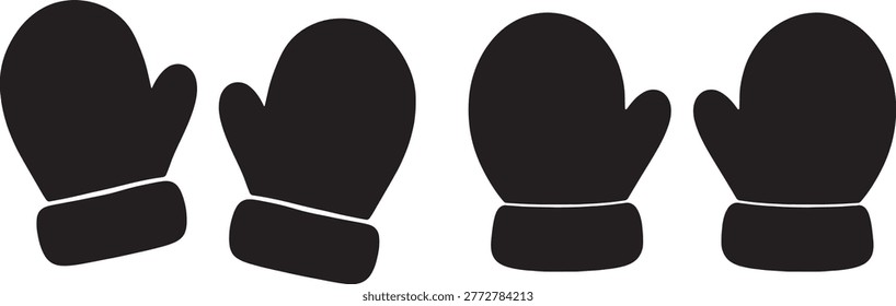 Winter gloves set icon, warm mitten handwear collection, minimal black vector design