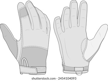 winter gloves technical illustration tech pack cad mock up template front and back editable snow glove design on white background