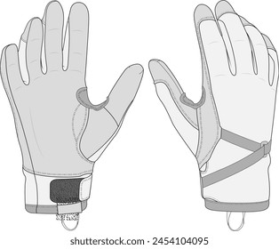 winter gloves technical illustration tech pack cad mock up template front and back editable snow glove design on white background