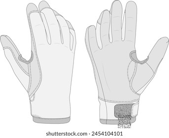 winter gloves technical illustration tech pack cad mock up template front and back editable snow glove design on white background