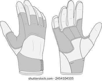 winter gloves technical illustration tech pack cad mock up template front and back editable snow glove design on white background