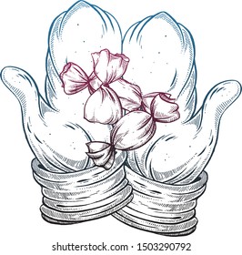 Winter gloves. Vector illustration. Drawing ink.