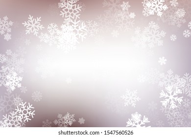 Winter glowing background. Vector holiday banner with lights, bokeh and snowflakes. Seasonal soft backdrop.