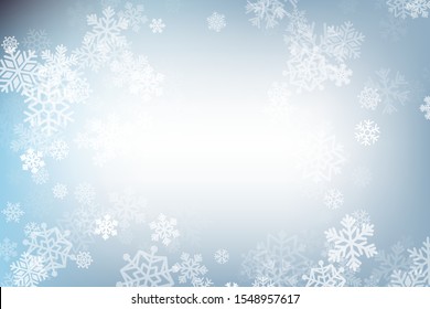 Winter glowing background. Vector holiday banner with lights, bokeh and snowflakes. Seasonal soft backdrop.