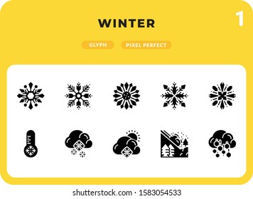 Winter Glyph Icons Pack for UI. Pixel perfect thin line vector icon set for web design and website application.