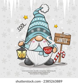 Winter Gnome, Christmas Gnome. Cute Cartoon Illustration