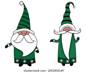 Winter is Gnomes Card with Christmas gnomes in red hat, flat design, scandinavian style,
vector illustration on white background
