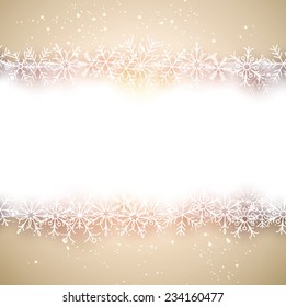 Winter golden background. Fallen snowflakes. Christmas. Vector illustration.  