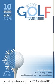 Winter Golf Tournament poster template. Place for your text message. Vector illustration.