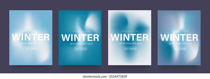 Diseño de gradiente de invierno. Conjunto de textura fluida con Colores azules y blancos. Arte retro de fondo para publicidad, Web, redes sociales, póster, Anuncio, portada. Oferta de venta del 50%. Ilustración vectorial