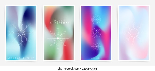 Winter gradient story templates. Wallpapers with mesh blurred colors of Christmas. Vector modern backgrounds.