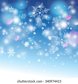 winter graphic background with different snow snowflakes .