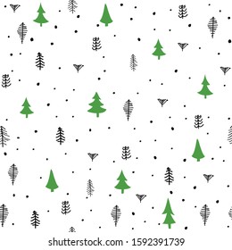 Winter graphic seamless pattern with christmas trees. Hand drawn vector illustration.	