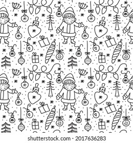 Winter graphic seamless pattern with christmas trees. Hand drawn vector illustration. Wrapping paper Christmas.