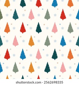 Winter graphic seamless pattern with christmas tree. New Year decorative vector illustration