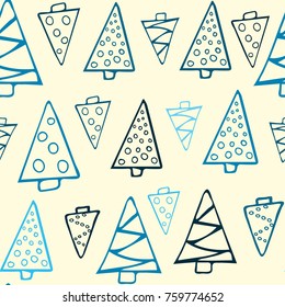 Winter graphic seamless pattern with christmas trees. Hand drawn vector illustration. Wrapping paper Christmas.