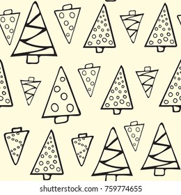 Winter graphic seamless pattern with christmas trees. Hand drawn vector illustration. Wrapping paper Christmas.