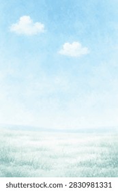winter grass with blue sky cloud