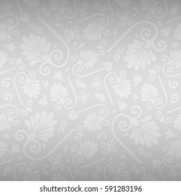 Winter gray, soft white decorative seamless pattern in floral style.