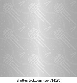 Winter gray, soft white geometric seamless pattern in chinese post stamp style. Hieroglyph translation: Chinese New Year of the Rooster 2017