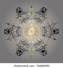 Winter gray, white and brown christmas snow flat crystal element. Weather illustration ice collection. Xmas frost snow flake isolated silhouette symbol. Vector design. Snowflake vector icon background