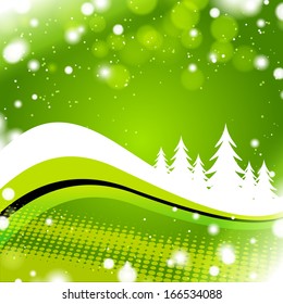 Fondo verde invernal. Árboles de Navidad con ola
