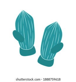 Winter green mittens hand drawn isolated on white background