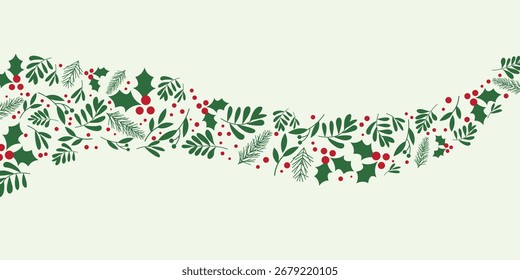 Winter grün und rote Beeren Dekoration Illustration. Winterurlaub und Weihnachtsdekoration Banner. Vektorgrafik.	