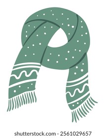 Winter green wool scarf. Warm seasonal clothing. Flat vector illustration isolated on white background