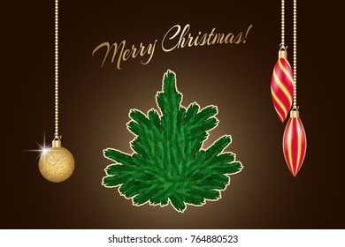 Winter greeting card with christmas decorations and fir-tree. Vector illustration EPS10