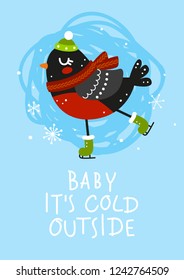 Winter greeting card with cute bullfinch