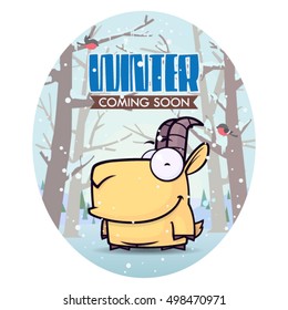 Winter greeting card with funny animal character.
