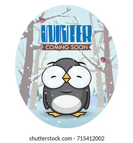 Winter greeting card with funny animal character.