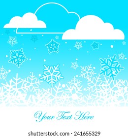 Winter greeting card with snowflakes and clouds