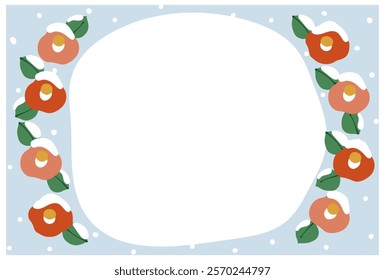 Winter greeting card template: Snow and camellia