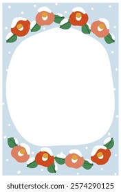 Winter greeting card template: Snow and camellia