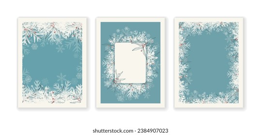 Winter greeting cards. Universal trendy Winter Holidays art templates