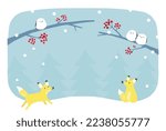 Winter greeting with a long-tailed Tit and foxes.