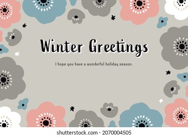 winter greetings' postcard template decorated with hand drawn flowers