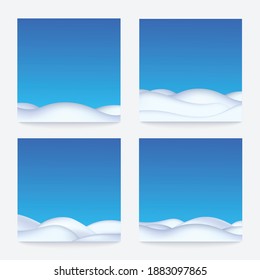 Winter ground with snowdrifts on sky blue background, set of realistic banners vector illustration. Winter landscape backgrounds collection with snowbanks.
