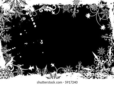 Winter grunge floral frame, vector illustration