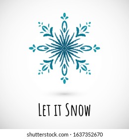 Winter hand draw blue snowflake icon with text on vignette background. Simple doodle design. Vector illustration with nice phrase for winter holidays card and events, wrapping paper and textile.
