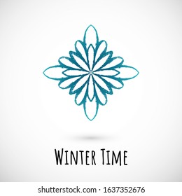 Winter hand draw blue snowflake icon with text on vignette background. Simple doodle design. Vector illustration with nice phrase for winter holidays card and events, wrapping paper and textile.