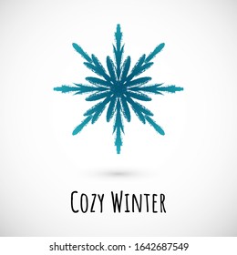 Winter hand draw blue snowflake icon with text on vignette background. Simple doodle design. Vector illustration with nice phrase for winter holidays card and events, wrapping paper and textile.